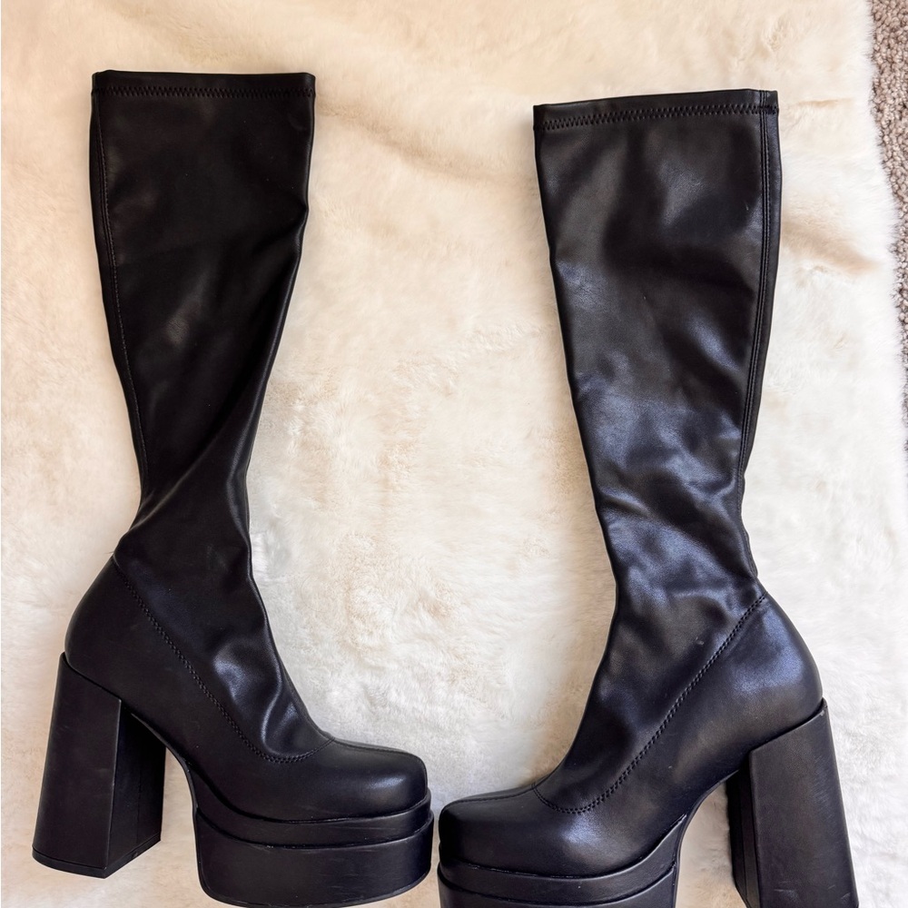 Black Platform Knee-High Boots